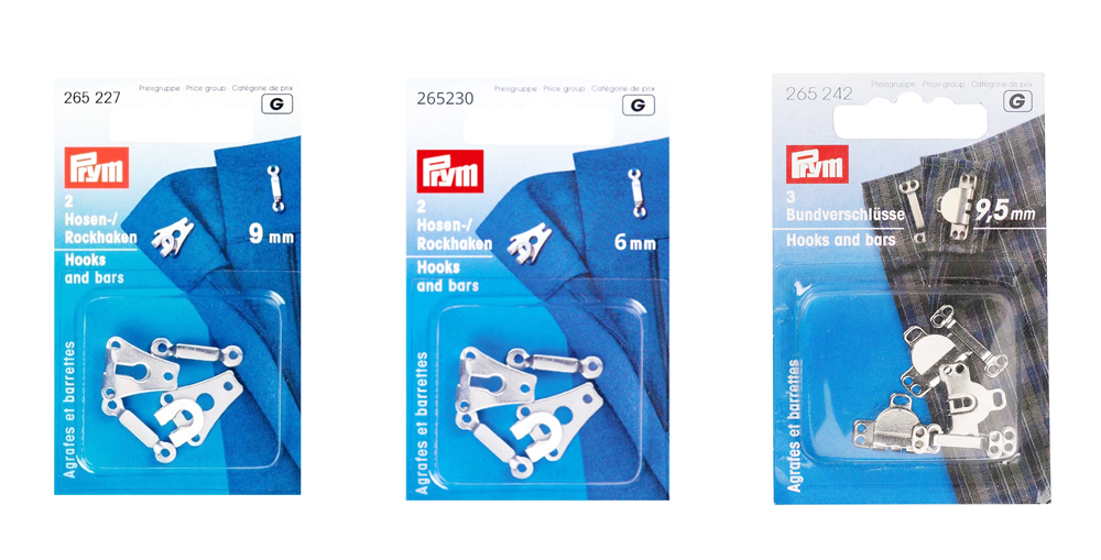 《Prym》プリム・スカートフック＆バー　シルバー・（6mm/9mm/9.5mm） ※3種類展開※  9.5mmのみ3セット入・その他2セット入　265227-265230-265242　