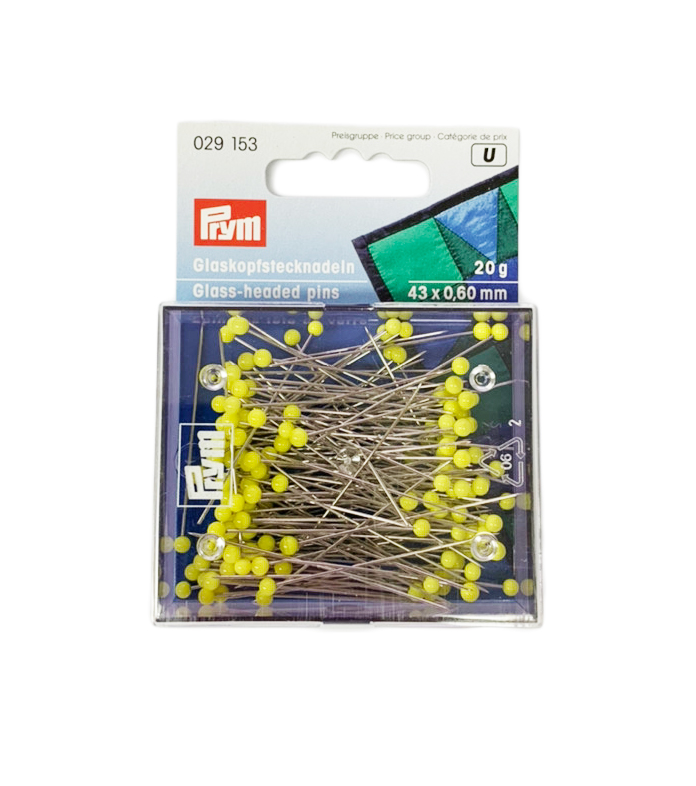《Prym》プリム・イエローグラスヘッドピン 43mm×0.6mm 20g（約130本入）　待ち針（まち針）029 153