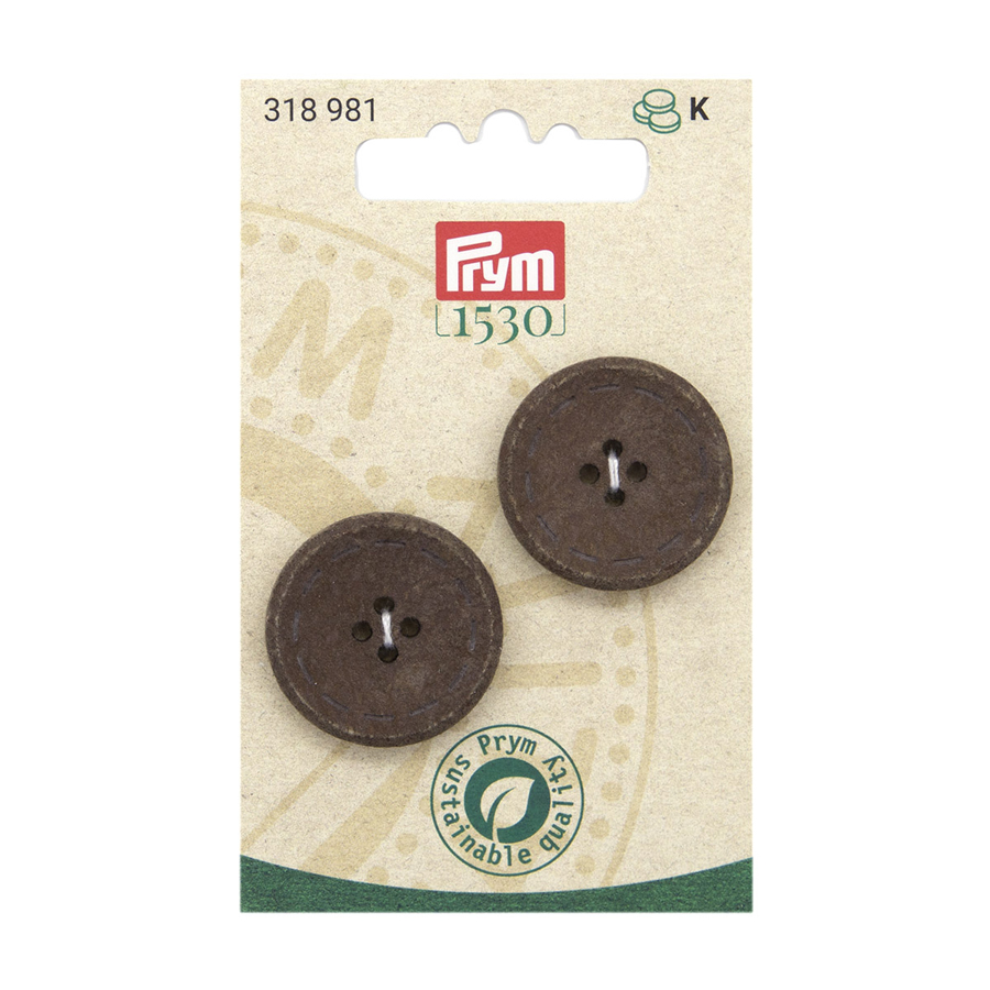 《Prym》プリム・1530　リサイクル綿ボタン 25mm/2個　 ダークブラウンカラー　318981