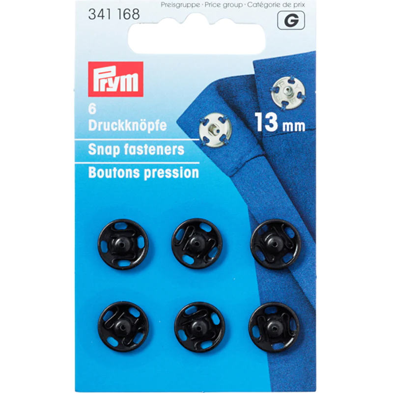 《Prym》プリム・スナップボタン（ホック）丸型　ブラック　13mm/6セット入り 　341168