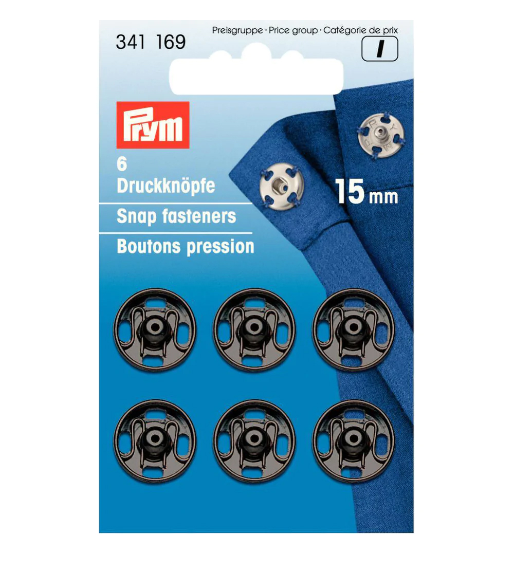 《Prym》プリム・スナップボタン（ホック）丸型　ブラック　15mm/6セット入り 　341169