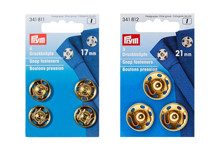 《Prym》プリム・スナップゴールド　※個別販売※　丸型17mm-4セット入り/丸形21mm-3セット入り　341811-341812