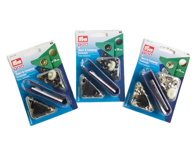 《Prym》プリム　ドイツ・スナップ　スポーツ＆キャンプ　径15ｍｍ/10セット入　シルバー/アンティーク/ブラック