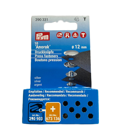 《Prym》プリム　スナップ　アノラック 　径12ｍｍ/10セット　リフィール　シルバー　 ナイロン地・レインウェアやバッグ・カバンにもオススメ
