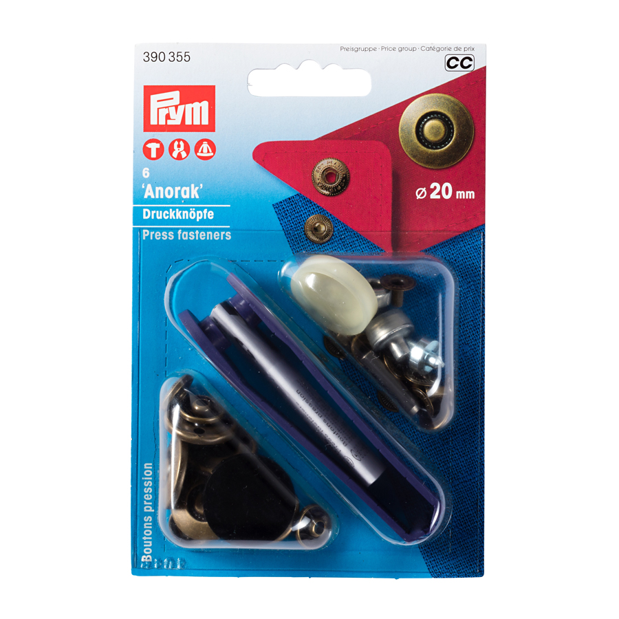 《Prym》プリム　スナップ　アノラック 　径20ｍｍ/6セット入キット付　デザインウィール/アンティーク　 ナイロン地・レインウェアやバッグ・カバンにもオススメ