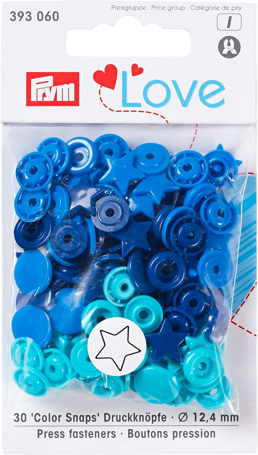 《Prym》プリム・カラースナップ　スター　12.4mｍ/30セット入（青/ターコイズ/インクブルー 各色10個）　PrymLove　星型　393060-393061