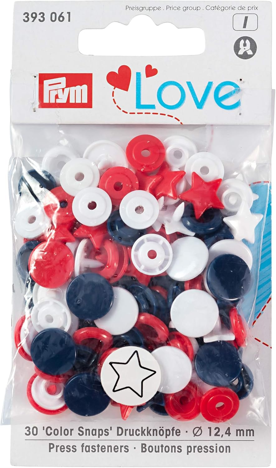 《Prym》プリム・カラースナップ　スター　12.4mｍ/30セット入（赤/ネイビー/白 各色10個）　PrymLove　星型　393060-393061
