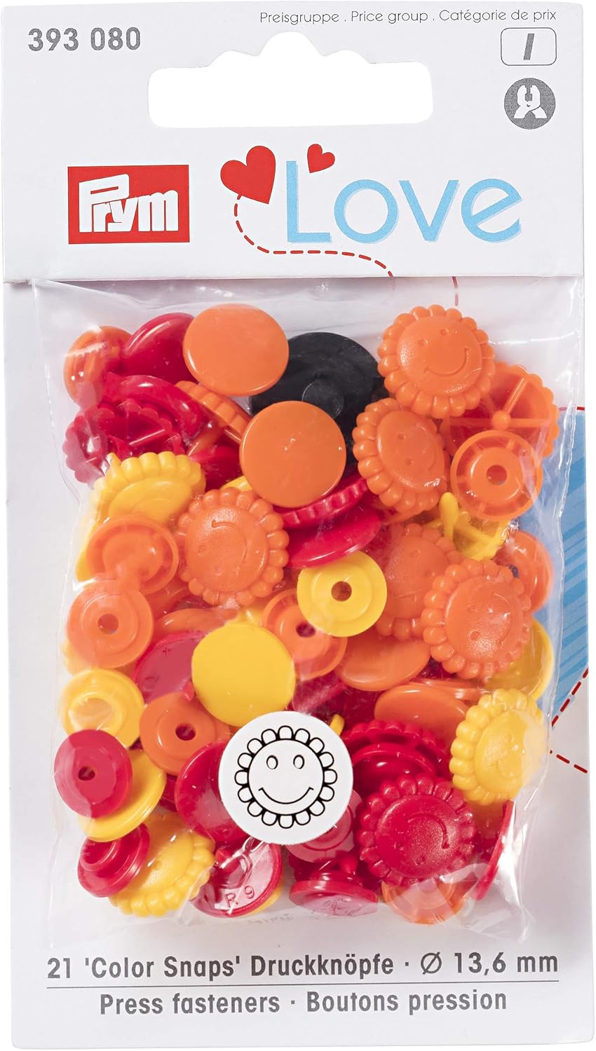 《Prym》プリム・カラースナップ　フラワー　13.6mｍ/21セット入（レッド/オレンジ/イエロー）　PrymLove　星型　393080-393081