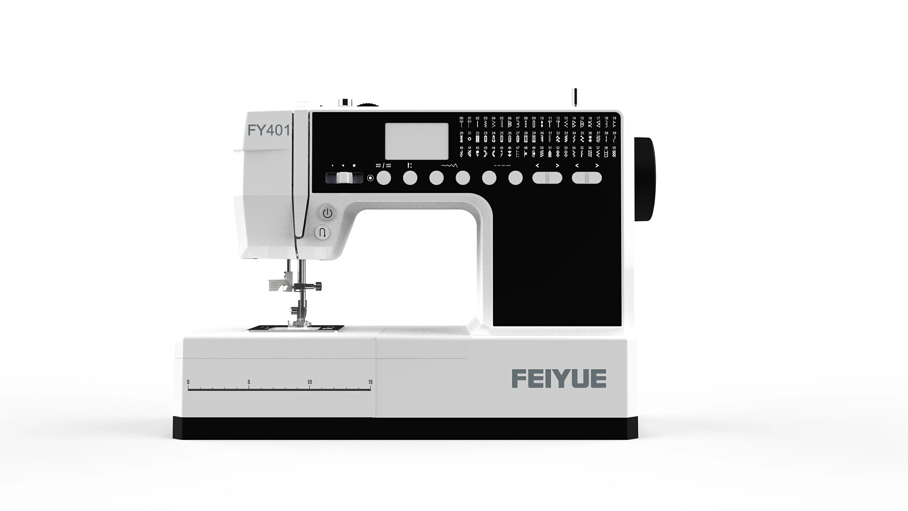 FEIYUE　フェイユー　FY401　100V~240V海外でもそのまま使用可能　家庭用コンピューターミシン　模様60種類　パワフルステッピングモーター3台搭載　自動針穴糸通し　7枚歯長方形送り　水平釜　アルミフレーム　全自動ボタンホール　※※安心の一年保証※※