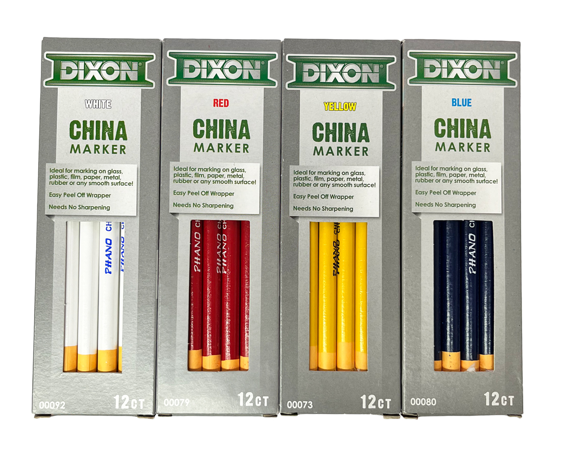 ※箱売り特価※　12本入/1箱での販売　《DIXON》ディクソン PHANO CHINA MARKER ファノ チャイナマーカー WAX MARKER ワックスマーカー　色鉛筆　ワックスペンシル WAX pencil white 92 red 79 yellow 73 blue 80 白 赤 黄 青 本体8.5mmφ　芯5.0mmφ