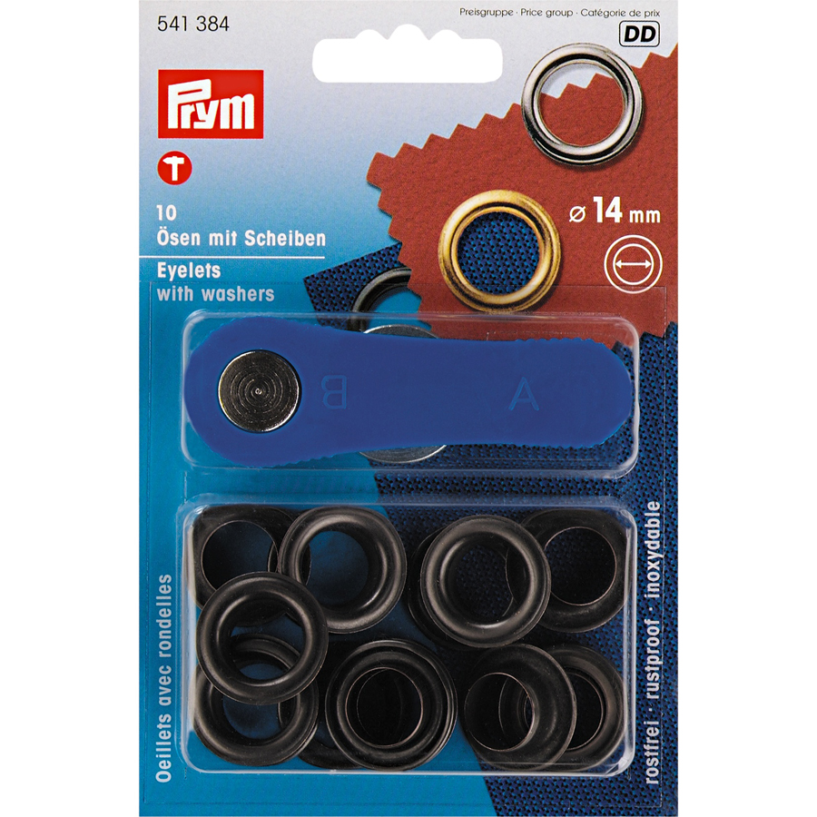 《Prym》プリム・ハトメ　片面　ブラック　キット付　14mm/10セット　541384