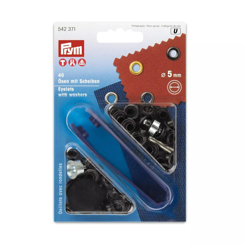 《Prym》プリム・ハトメ　片面　ブラック　キット付　5.0mm/40セット　542371