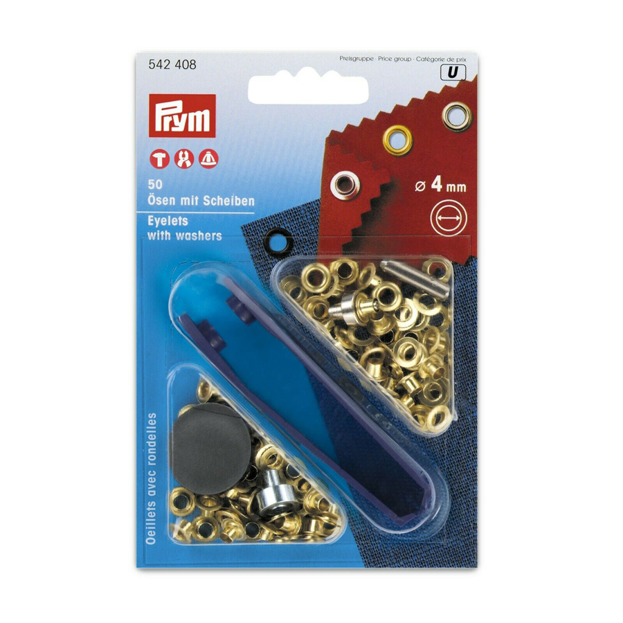 《Prym》プリム・ハトメ　片面　ゴールド　キット付　4.0mm/50セット　542408