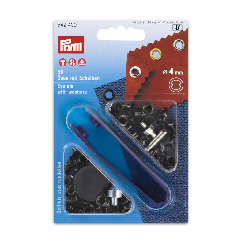 《Prym》プリム・ハトメ　片面　ブラック　キット付　4.0mm/50セット　542409
