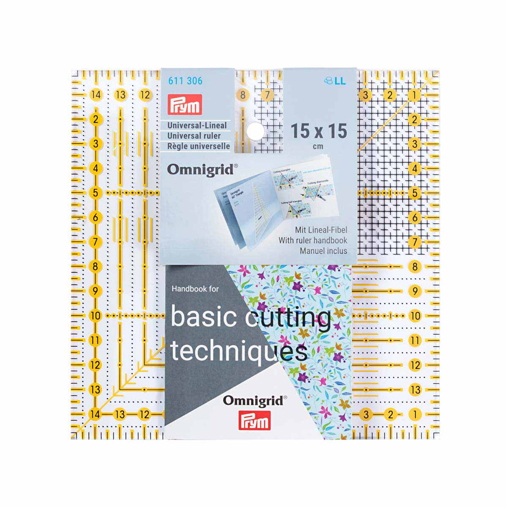 《Prym》プリム　オムニグリッド定規　15cmｘ15cm　 611 306　ルーラー　ソーイング　手芸　定規　ものさし 　物差し　スケール　ハンドメイド　パッチワーク定規