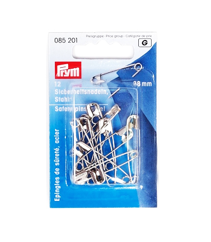 《Prym》プリム・安全ピン（シルバー）　 38mm/12個セット　 ブローチピン　仮止め　タグピン　タグ付け　クリップ　85 201