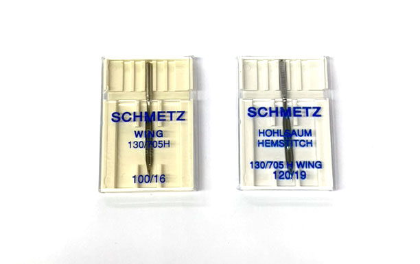 《SCHMETZ》シュメッツ　ドイツ製 家庭用ミシン針　 羽（ウイング）（平柄針） 130/705H　WING　番手100/16　120/19　 ジグザグミシン　飾り縫い　レースなどに　ウィング