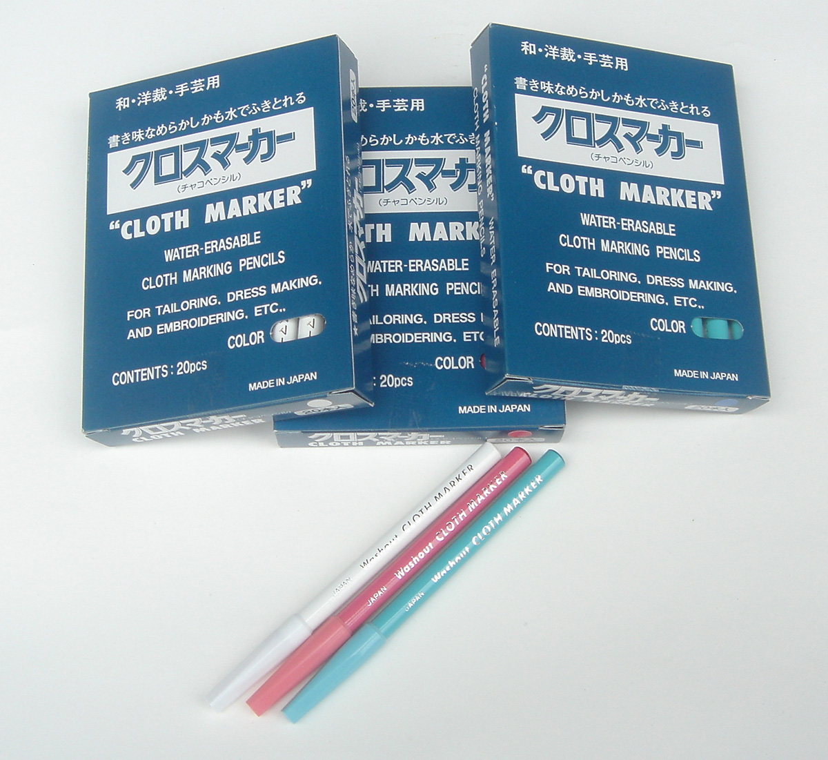 5775-5777 クロスマーカーCLOTHMARKER白・赤・青計3色20本入/箱