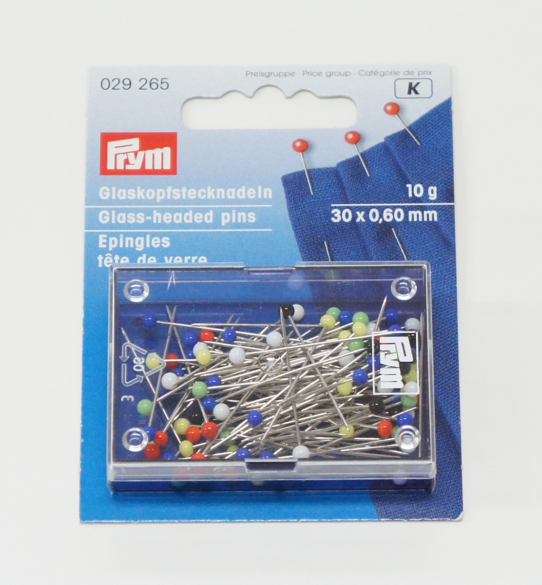 6771 PRYMドイツ・カラフルグラスヘッドピンBOX/30mm10g(約120本)