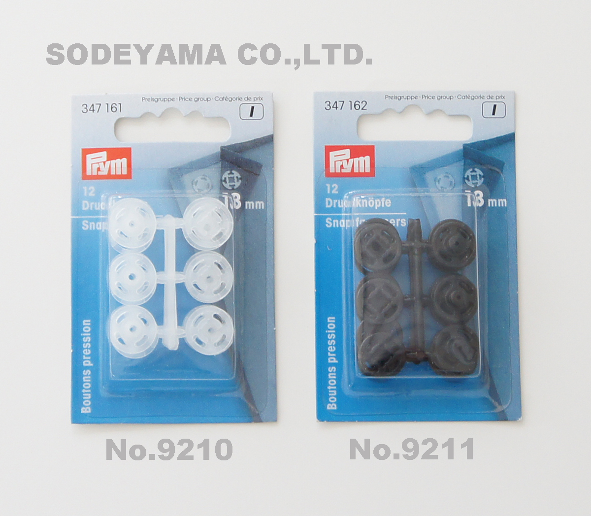 9210 《Prym》プリムプラスチックスナップボタン（プラスチックホック）（半透明白）丸型13mm／12セット入り