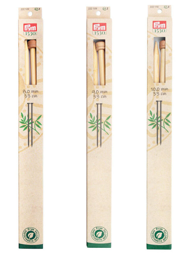 《Prym》プリム・1530　あみ針　バンブー・シングルポイント　 （8.00/9.00/10.00mm）全長：33cm　個別販売　 サステナブル　天然竹材の編み針　竹　あみ針　222122-222109-222110