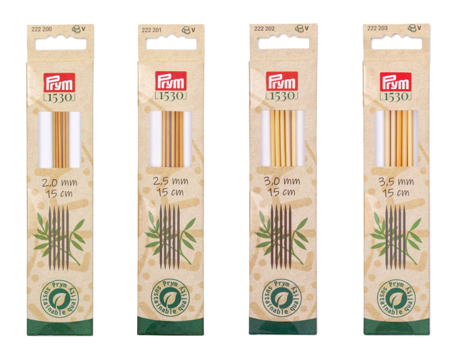 《Prym》プリム・1530　あみ針　バンブー・ダブルポイント　 （2.00/2.50/3.00/3.50mm）全長：15cm/5本入　個別販売　 サステナブル　天然竹材の編み針　竹　あみ針　222200-222201-222202-222203