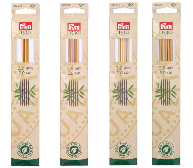《Prym》プリム・1530　あみ針　バンブー・ダブルポイント　 （2.00/2.50/3.00/3.50mm）全長：20cm/5本入　個別販売　 サステナブル　天然竹材の編み針　竹　あみ針　222210-222213