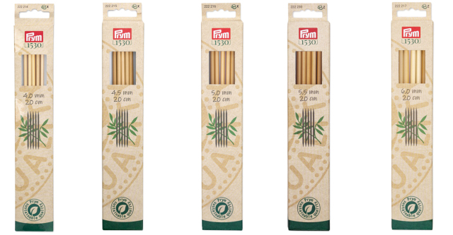 《Prym》プリム・1530　あみ針　バンブー・ダブルポイント　 （4.00/4.50/5.00/5.50/6.00mm）全長：20cm/5本入　個別販売　 サステナブル　天然竹材の編み針　竹　あみ針　222 214-222 215-222 216-222 230-222 217