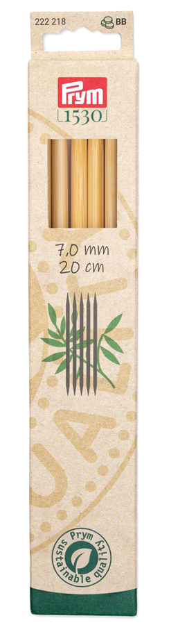 《Prym》プリム・1530　あみ針　バンブー・ダブルポイント　 7.00mm 全長：20cm/5本入　個別販売　 サステナブル　天然竹材の編み針　竹　あみ針　222218