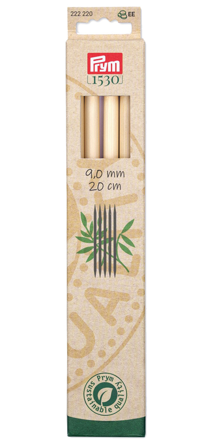 《Prym》プリム・1530　あみ針　バンブー・ダブルポイント　 9.00mm 全長：20cm/5本入　個別販売　 サステナブル　天然竹材の編み針　竹　あみ針　222220