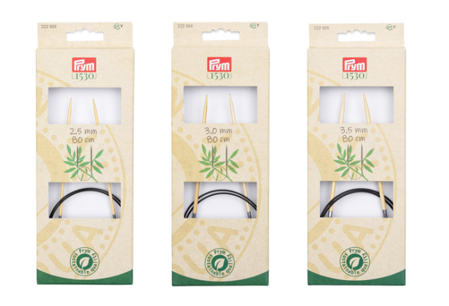 《Prym》プリム・1530　輪針　サステナブルバンブー　 ※個別販売※（2.5/3.0/3.5mm）全長：80cm1本入　 サステナブル　天然竹材の編み針　竹　あみ針　棒針　222503-223504-223505