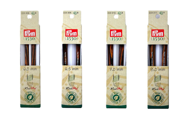 《Prym》プリム・1530　ニットプロ　輪針キット 2本入　ナチュラルウッド　サステナブル　 ※個別販売※　全長11.6cm（6.0/6.5/7.0/8.0mm） サステナブル　天然木材の編み針　あみ針　棒針　223308-223309-223310-223311 　編み物　マジックループ