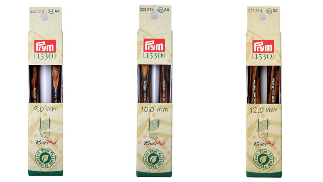 《Prym》プリム・1530　ニットプロ　輪針キット 2本入　ナチュラルウッド　サステナブル　 ※個別販売※　全長12.8cm（9.0/10.0/12.0mm） サステナブル　天然木材の編み針　あみ針　棒針　223312-223313-223314 　編み物　マジックループ