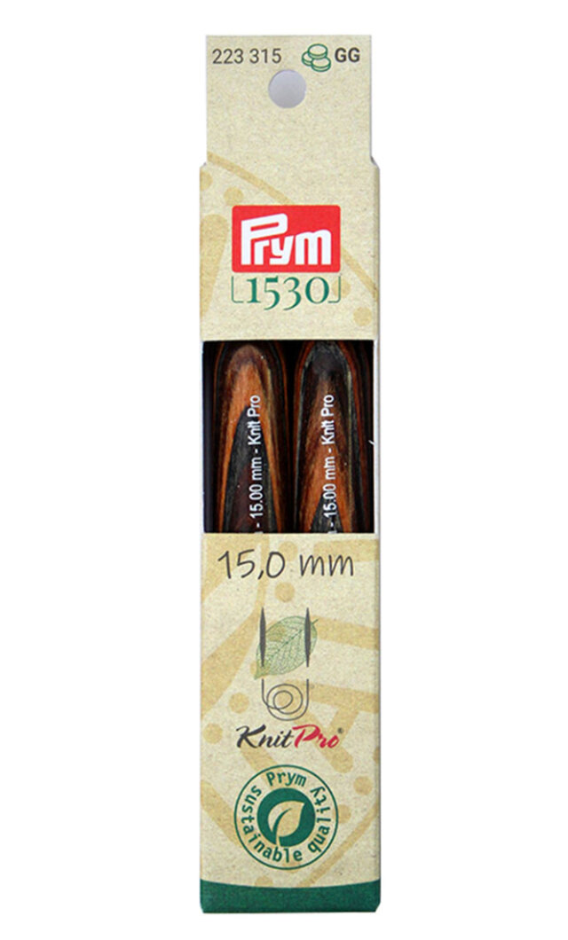 《Prym》プリム・1530　ニットプロ　輪針キット 2本入　ナチュラルウッド　サステナブル　 　全長12.8cm（15.0mm） サステナブル　天然木材の編み針　あみ針　棒針　223315　マジックループ　輪編み