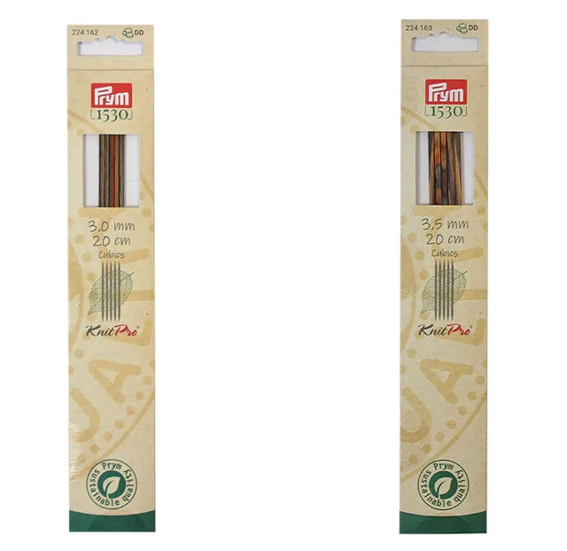 Prym》プリム・1530　あみ針　四角棒針　5本入　ナチュラルウッド・ダブルポイント　 ※個別販売※　全長：20cm/（3.0/3.5mm）　 あみ針　編み物　四角形　224162-224163　Knit Pro ニットプロ　キューブ　キュービック