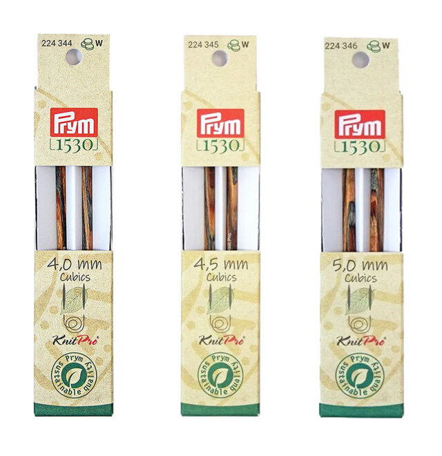 《Prym》プリム・1530　ニットプロ　角輪針キット 2本入　キュービックス　ナチュラルウッド　 ※個別販売※　全長11.6cm（4.0/4.5/5.0mm） 　天然木材の輪針　あみ針　四角い輪針　224344-224345-224346　マジックループ　ニッティング　Knit Pro