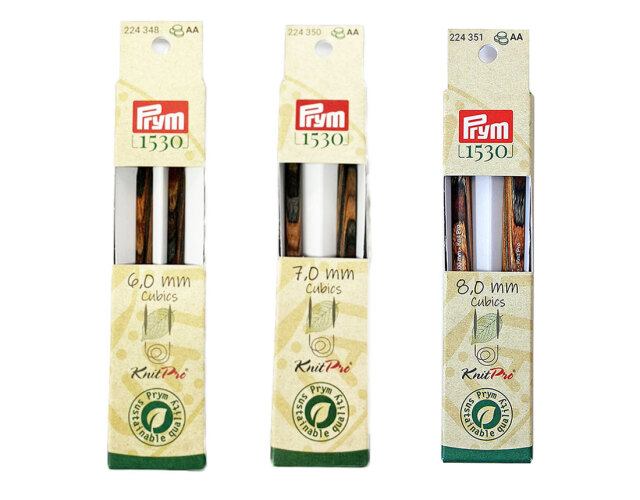 《Prym》プリム・1530　ニットプロ　角輪針キット 2本入　キュービックス　ナチュラルウッド　 ※個別販売※　全長11.6cm（6.0/7.0/8.0mm） 　天然木材の輪針　あみ針　四角い輪針　224348-224350-224351　マジックループ　ニッティング　Knit Pro