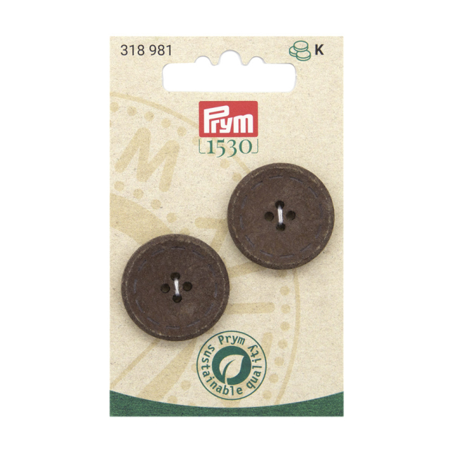 《Prym》プリム・1530　リサイクル綿ボタン 25mm/2個　 ダークブラウンカラー　318981