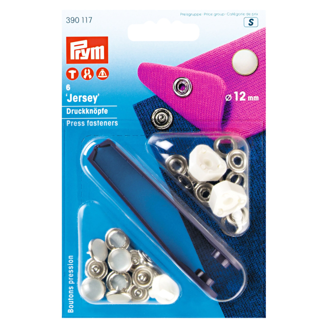 《Prym》プリム　スナップ　ジャージー・キャップ・フェイクパール 　径12ｍｍ/6セット入キット付　 　アメリカンホック　ぼたん　ボタン取り付けキット　390117