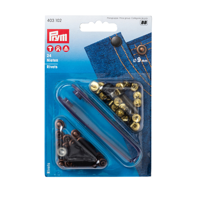 《Prym》プリム・リベット9mm/24セット　 オールドカッパー/ブラック　キット付