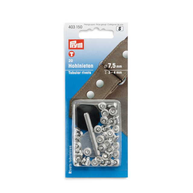 《Prym》プリム・チューブラーリベット7.5mm シルバー　 厚さ3-4mm / 20セット