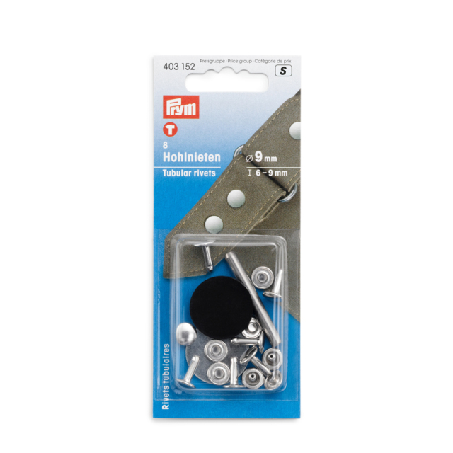 《Prym》プリム・チューブラーリベット9mmシルバー　厚さ6-9mm /8セット