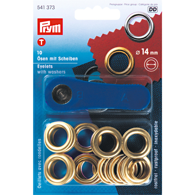 《Prym》プリム・ハトメ　片面　ゴールド　キット付　14mm/10セット　541373