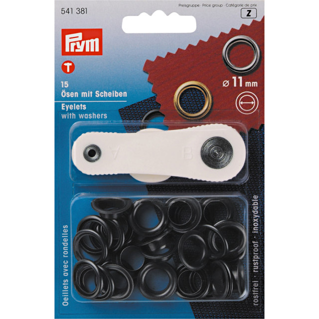 《Prym》プリム・ハトメ　片面　ブラック　キット付　11mm/15セット　541381