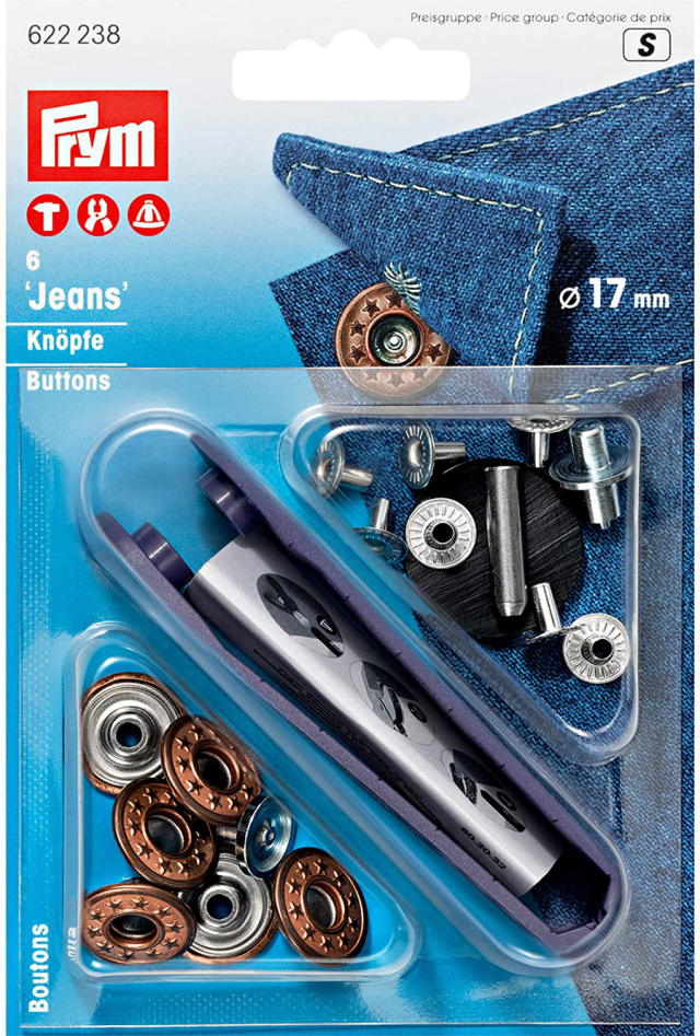 《Prym》プリム・ジーンズ用ボタン　 径17ｍｍ/6セット入キット付　 スターオープン・ブロンズ　 622 238　タックボタン　釦
