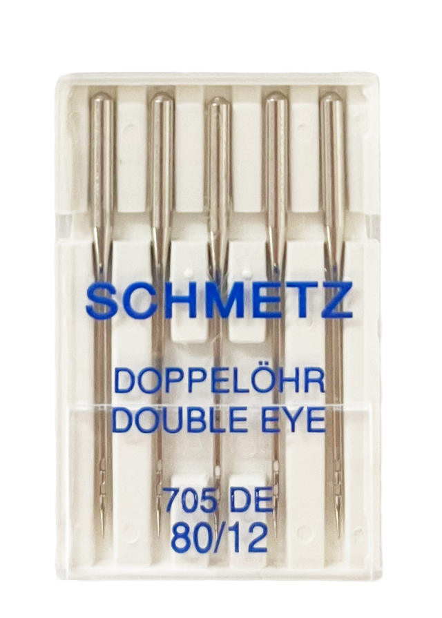 《SCHMETZ》ダブルアイニードル / 12番（#80）　5本入　シュメッツ　ドイツ製　 家庭用ミシン針　705 DE　二つ穴　二穴　二重目針　2重目針
