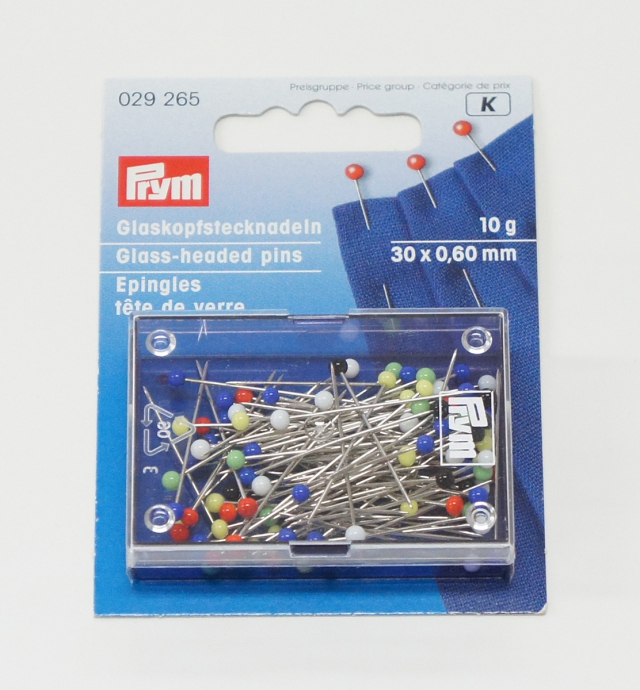 6771 PRYMドイツ・カラフルグラスヘッドピンBOX/30mm10g(約120本)