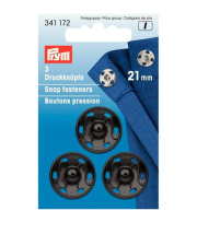 《Prym》プリム・スナップボタン（ホック）丸型　ブラック　21mm/3セット入り 　341172