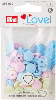 《Prym》プリム・カラースナップ　ハート　12.4mｍ/30セット入（ライトピンク/ライトグリーン/ライトブルー 各色10個）　PrymLove　ハート型　393030
