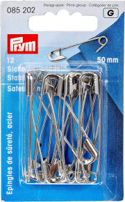 《Prym》プリム・安全ピン（シルバー）　 50mm/12個セット　 ブローチピン　仮止め　タグピン　タグ付け　クリップ　85 202